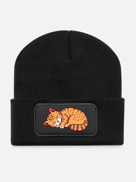 schlafende Katze Kätzchen Tigerkatze - Recycelte Patch Beanie - Schwarz