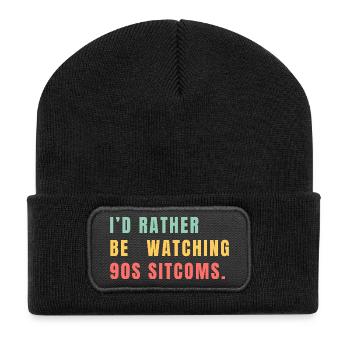I’d Rather Be Watching 90s Sitcoms - Recycelte Patch Beanie - Schwarz - Vorne