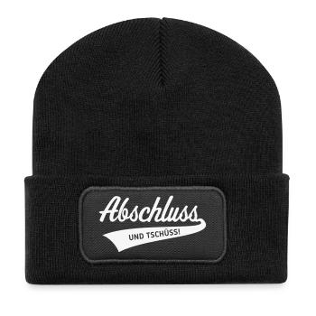 Abschluss – Und Tschüss! (Schulabschluss / White) - Recycelte Patch Beanie - Schwarz - Vorne