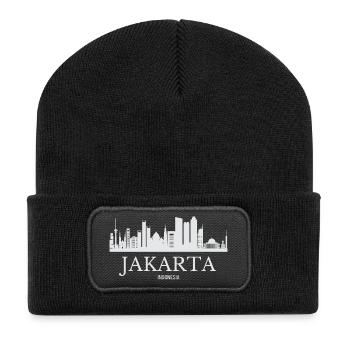 Jakarta Skyline, Jakarta Indonésie - Beanie recyclé à patch - noir - Devant