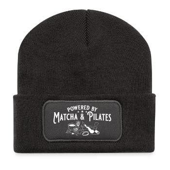 Matcha & Pilates: Dein tägliches Wellness-Duo - Recycelte Patch Beanie - Dunkelgrau - Vorne