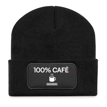 100% CAFÉ | Humour café - Beanie recyclé à patch - noir - Devant