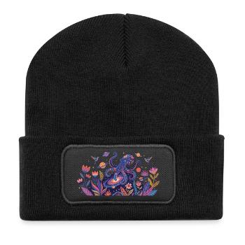 Cosmic Octopus in the Realm of Flowers Abstract Art - Recycled Patch Beanie - black - Front