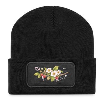 Branche de framboise avec fleurs style graffiti - Beanie recyclé à patch - noir - Devant