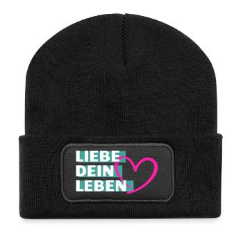 Liebe Dein Leben Herzmotiv - Recycelte Patch Beanie - Schwarz - Vorne