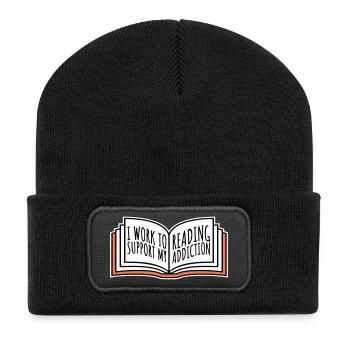 I Work To Support My Reading Addiction Books Logo - Recycled Patch Beanie - black - Front