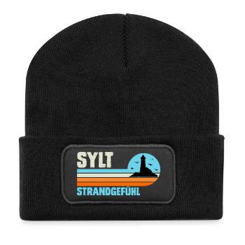Nordsee Urlaub SYLT STRANDGEFÜHL Lustiges - Recycelte Patch Beanie - Schwarz - Vorne