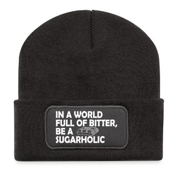 Sugarholic World Bold Tee - Beanie recyclé à patch - charbon - Devant