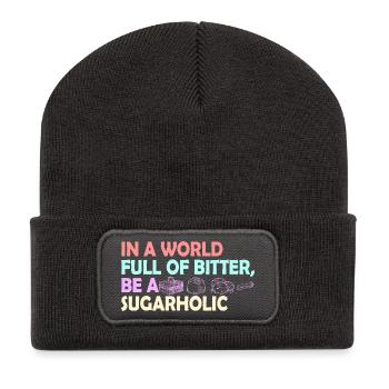 Sugarholic World Quote - Recycled Patch Beanie - dark grey - Front