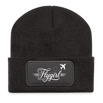 Flygirl Script mit Flugzeug-Schnörkel - Recycelte Patch Beanie - Dunkelgrau - Vorne