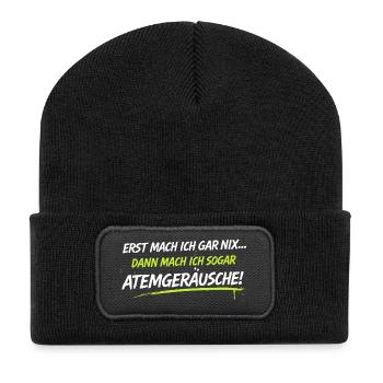 Atemgeräusche Neon-Spruch - Recycelte Patch Beanie - Schwarz - Vorne