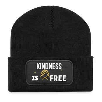 Kindness Is Free – Gold Handshake Minimal T-Shirt - Recycled Patch Beanie - black - Front