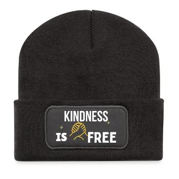 La gentillesse est gratuite – T-shirt minimaliste poignée de main dorée - Beanie recyclé à patch - charbon - Devant