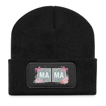 MAMA Floral Squares and Pink Bows | Retro - Recycled Patch Beanie - black - Front