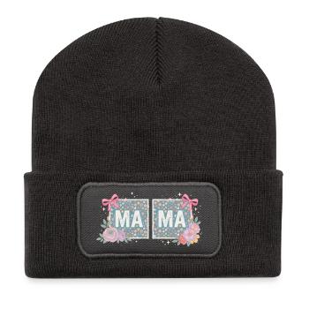 MAMA Carrés Fleuris et Nœuds Roses | Rétro - Beanie recyclé à patch - charbon - Devant