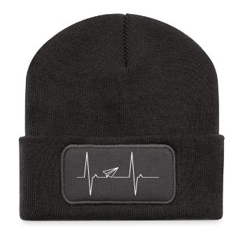 Airplane Paper Origami Heartbeat Heart Heartbeat Flight - Recycled Patch Beanie - dark grey - Front