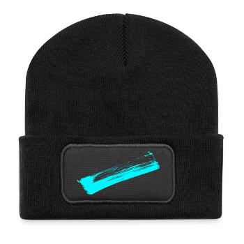 Deko Streifen - Pinsel BLAU - Recycelte Patch Beanie - Schwarz - Vorne