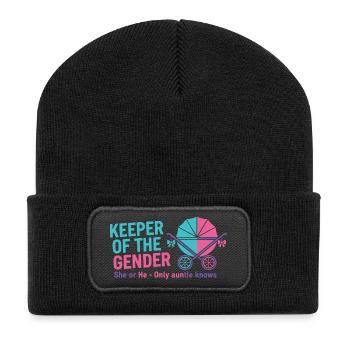 Gender Reveal Hüter des Geschlechts, das Tante kennt - Recycelte Patch Beanie - Schwarz - Vorne