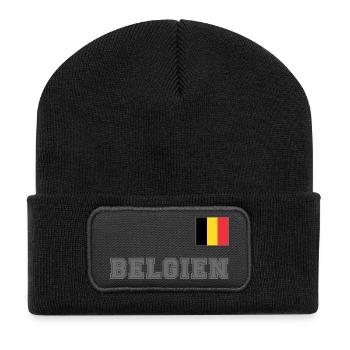 BELGIEN Trikot Look - Nationalflagge Fahne Flagge - Recycelte Patch Beanie - Schwarz - Vorne