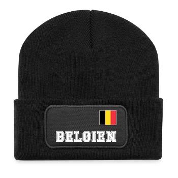 BELGIEN Trikot Look - Nationalflagge Fahne Flagge - Recycelte Patch Beanie - Schwarz - Vorne