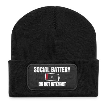 Social Battery 1% Funny Introvert Vibe - Recycled Patch Beanie - black - Front
