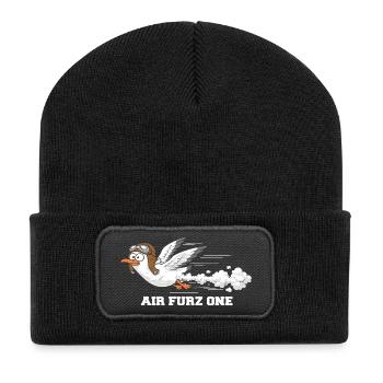 Air Furz One – furzangetriebene Möwe - Recycelte Patch Beanie - Schwarz - Vorne