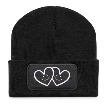 Doppelherz Freundschaftslächeln - Recycelte Patch Beanie - Schwarz - Vorne