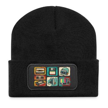 Rétro Tech Pop : cassette et TV des années 80 - Beanie recyclé à patch - noir - Devant