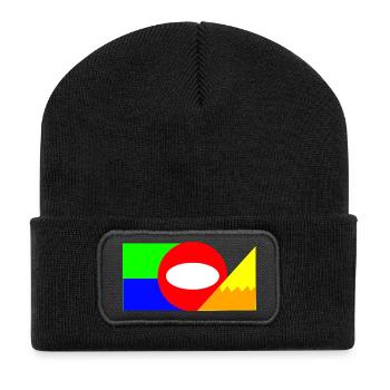Neon Geometrie Farbblock Komposition - Recycelte Patch Beanie - Schwarz - Vorne