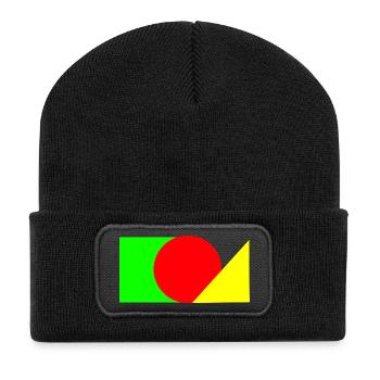 Roter Kreis trifft Grün-Gelb - Recycelte Patch Beanie - Schwarz - Vorne