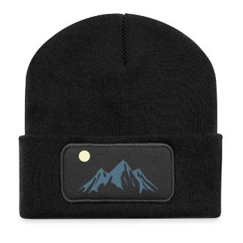Bergsilhouette Sonnenaufgang - Recycelte Patch Beanie - Schwarz - Vorne