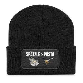 Spätzle sind besser als Pasta Schwäbisch - Recycelte Patch Beanie - Schwarz - Vorne