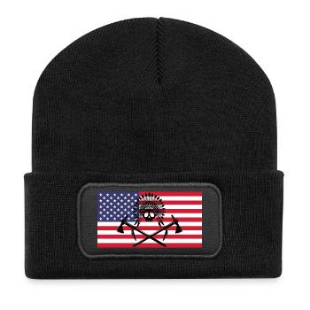 Indianerschädel und amerikanische Flagge - Recycelte Patch Beanie - Schwarz - Vorne