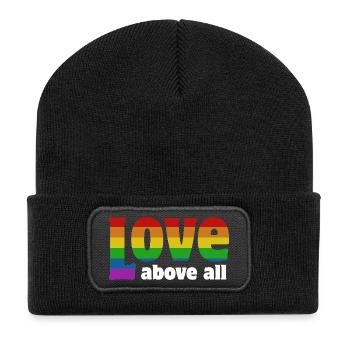 Love Above All | Rainbow Pride Design - Recycled Patch Beanie - black - Front