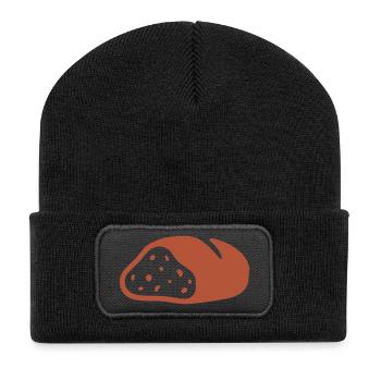 Bauernbrot Scheibe Grafik - Recycelte Patch Beanie - Schwarz - Vorne