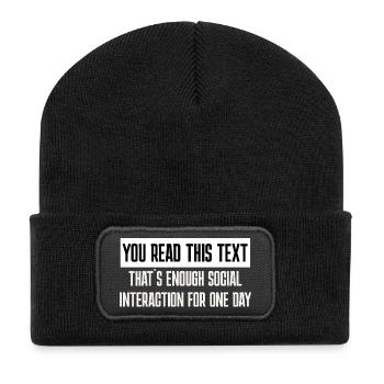 Social Interaction "YOU READ THIS TEXT" Spruch - Recycelte Patch Beanie - Schwarz - Vorne