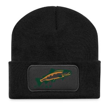 Forelle springend Grafik - Recycelte Patch Beanie - Schwarz - Vorne