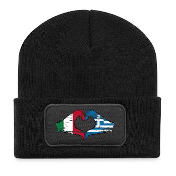 Italy Greece Flag Hands Heart Shape Used - Recycled Patch Beanie - black - Front