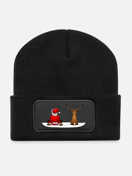 Santa Claus und Rudolph - Recycelte Patch Beanie - Schwarz