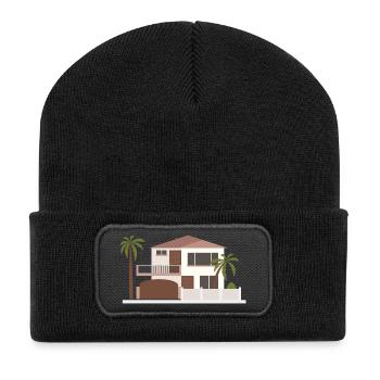 building house homes architektur haus gebaeude214 - Recycelte Patch Beanie - Schwarz - Vorne