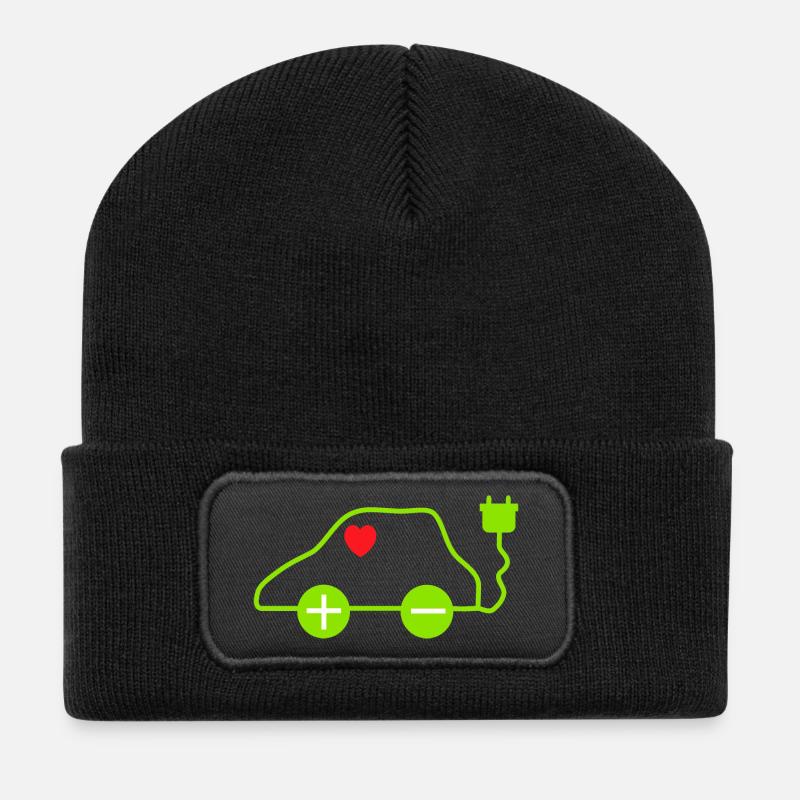 Grünes E-Auto Herz Design - Recycelte Patch Beanie - Schwarz