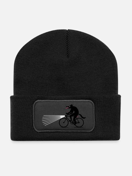 Wolf, Fahrrad - Recycelte Patch Beanie - Schwarz