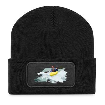 Kajakfahrer im Wildwasserwirbel - Recycelte Patch Beanie - Schwarz - Vorne