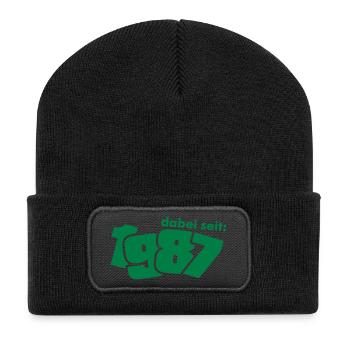 Dabei seit 1987 - Jahrgang 87 - Recycelte Patch Beanie - Schwarz - Vorne