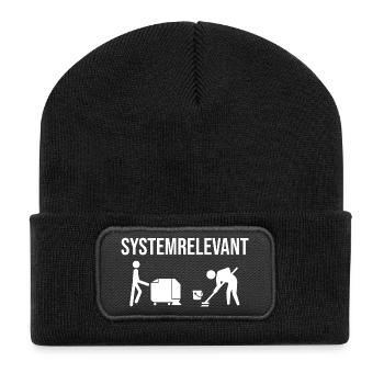 Systemrelevant Reinigungskräfte Gebäudereiniger - Recycelte Patch Beanie - Schwarz - Vorne
