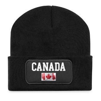 Distressed Kanada Maple Flagge - Recycelte Patch Beanie - Schwarz - Vorne