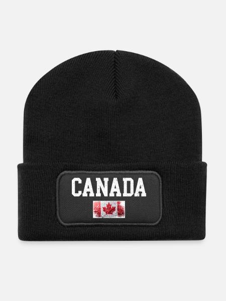 Drapeau du Canada en érable vieilli - Beanie recyclé à patch - noir