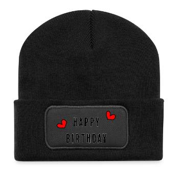 GEBURTSTAG. HAPPY BIRTHDAY. ALLES GUTE ZUM GEBURTSTAG. - Recycelte Patch Beanie - Schwarz - Vorne
