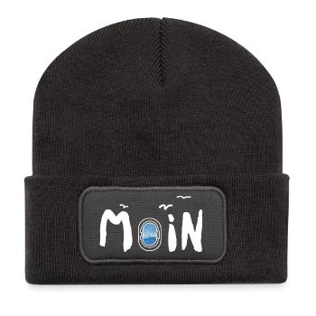 Moin Meer Leuchtturm Möwe - Recycelte Patch Beanie - Dunkelgrau - Vorne