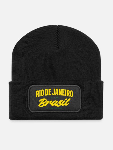 Rio de Janeiro Brésil Lettrage jaune - Beanie recyclé à patch - noir